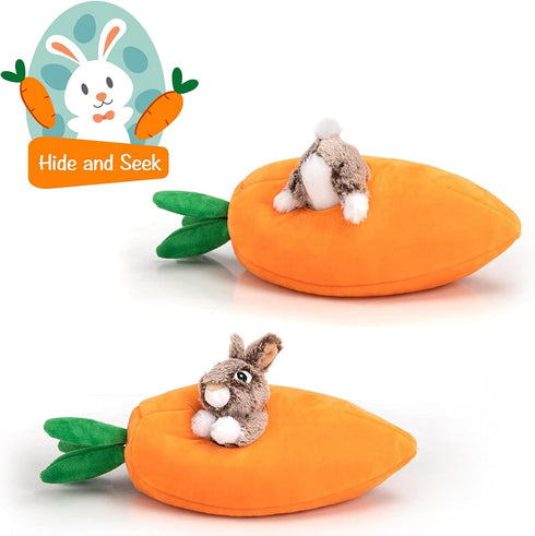 Hollypet Hide and Seek Squeaky Dog Toy - Interactive Puzzle Plush Toy with Rabbit and Carrot