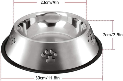 YUDANSI 2 Stainless Steel Dog Bowls with Rubber Base, Medium and Large Pet Feeder Bowls and Water Bowls (XL-51oz)