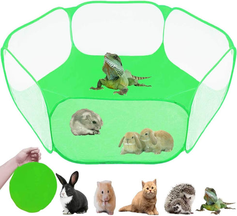 Small Animals Tent, Reptiles Cage, Breathable Transparent Pet Playpen, Portable Yard Fence (Cool Green)