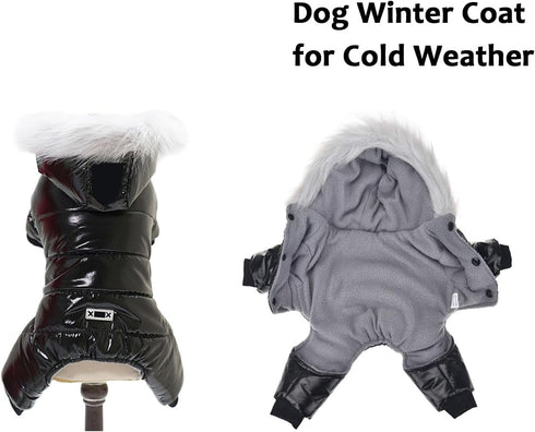 Waterproof Dog Clothes - Winter Warm Hooded Jumpsuit Snowsuit for Dogs (M, Black)