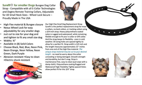 Replacement GPS eCollar with Adjustable Bungee, Multi-Hole Design, and Secure Toggle Closure for Small Dogs (Black
