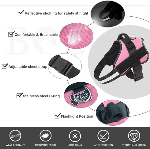 Bolux Dog Harness, No-Pull Reflective Vest, Breathable Adjustable Pet Harness with Handle for Outdoor Walking (Pink, M)