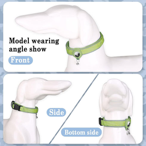 Reflective AirTag Dog Collar, Heavy Duty Padded Puppy Collar with AirTag Holder, Adjustable Air Tag Pet Collar for Small Medium Large Dogs, green, M