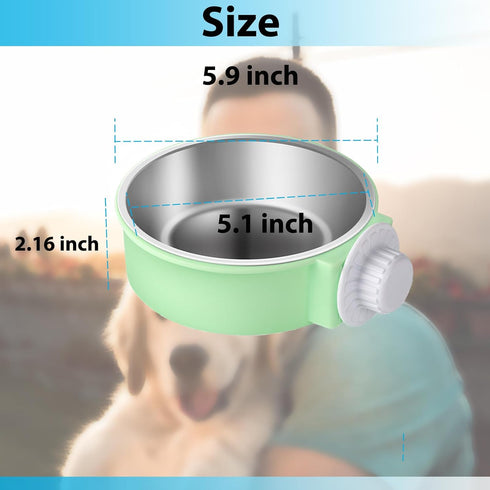 2 Pieces Removable Stainless Steel Crate Dog Bowl, Hanging Food Water Feeder for Puppy, Medium Dog, Cat