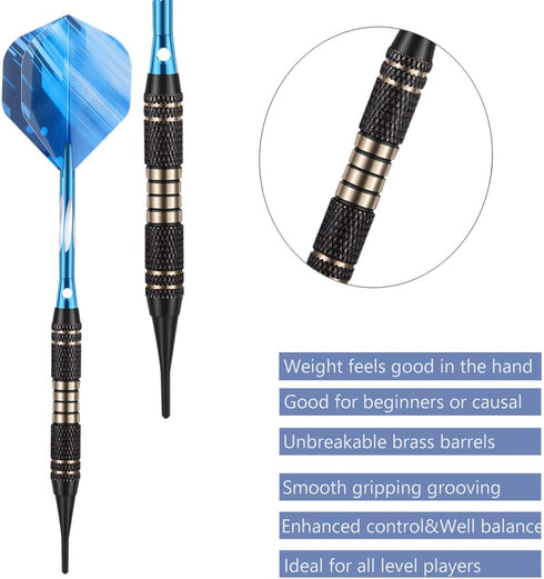 Soft Tip Darts Set - 18/20 Grams Professional Darts with Brass Barrel, Aluminum Shafts, 50 Rubber O-Rings