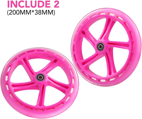 2-Pack 200mm 8-Inch A5, Scooter Wheels - Pink Wheels for Razor Lascoota, Kid & Adult Kick Push Scooters