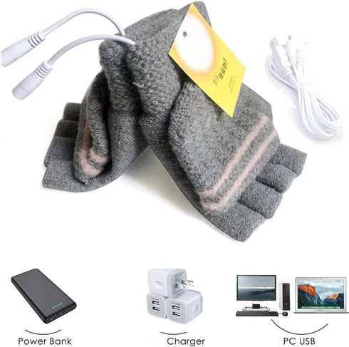 Women's & Men's 2 Pack USB Heated Gloves, Winter Laptop Gloves, Full & Half Heated Design (Deep Gray+Gray)