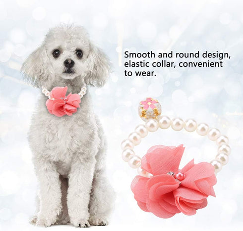 Pet Pearl Flower Necklace - Princess Necklace Collar Accessories for Puppy Decoration (Blue, Red)