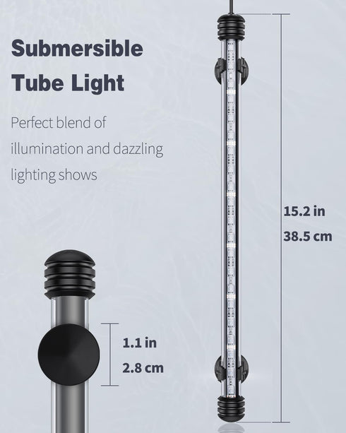 Pawfly 4.2 W Aquarium LED Light, 15.2 Inch Underwater Fish Tank Light with Timer and 8 Lighting Modes