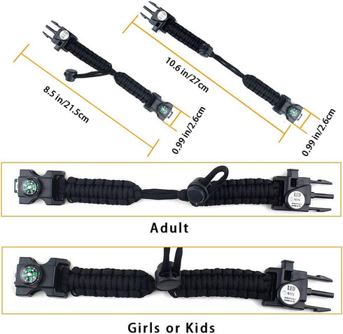 Survival Paracord Bracelet, 20 in 1 Outdoor Tactical Gear Set with Fire Starter, Waterproof SOS Light, Compass,