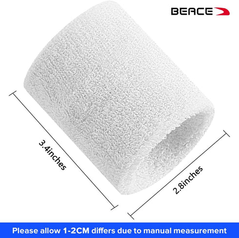 BEACE Sweatbands Sports Wristband for Men & Women - Moisture Wicking Athletic Cotton Terry Cloth Sweatband for Tennis