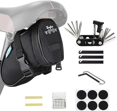WOTOW Bike Repair Tool Kit & Saddle Bag, 14 in 1 Chain Tool Hex Key Wrench Multitool Set with Portable Under Seat Bag