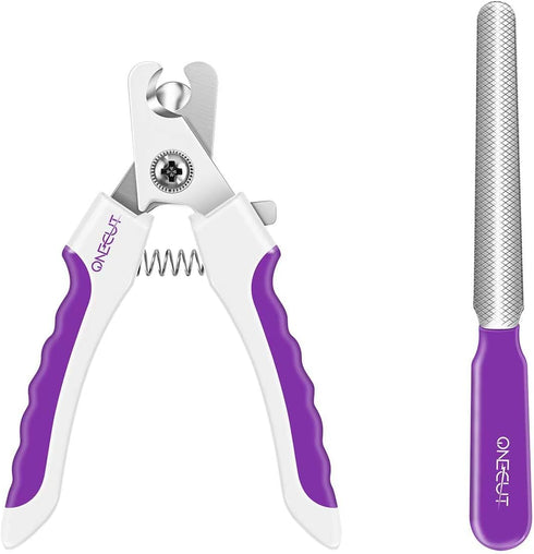 OneCut 4.7" Small Dog & Cat Nail Clipper, Stainless Steel Trimmers for Rabbits, Kittens, and Small Animals (Purple)
