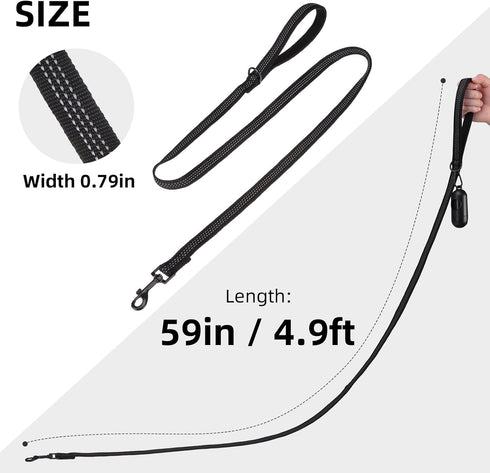 PUPTECK Reflective Dog Leash, Durable Nylon Lead with Comfortable Padded Handle for Small Medium Large Dogs, Black, M