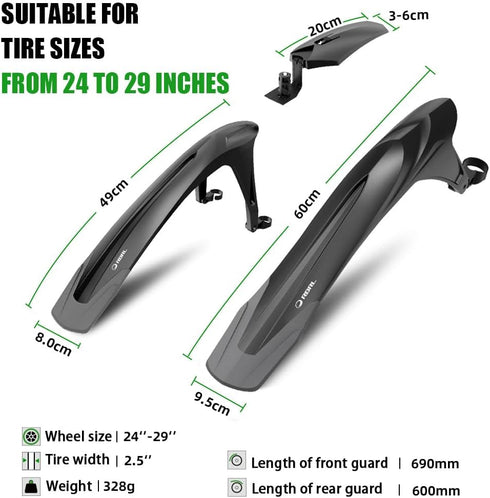 RBRL Adjustable Bike Fender Set - MTB Mud Guard for 24-29 inch Bicycles, Against Splashing Water
