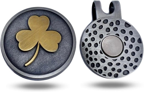 Irish Shamrock Ireland Clover Magnetic Metal Golf Ball Marker with Hat Clip Accessory for Men & Women