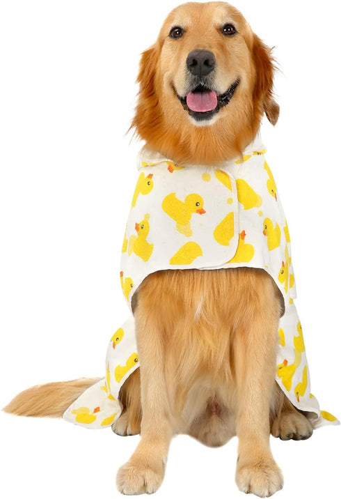 HDE Dog Bathrobe Super Absorbent Quick Drying Puppy Towel Wrap Coat Adjustable After Bath Robes with Hood for Dog Sizes