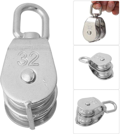 Stainless Steel Double Wheel Pulley Block for Wire Rope Chain Traction, Double Pulley