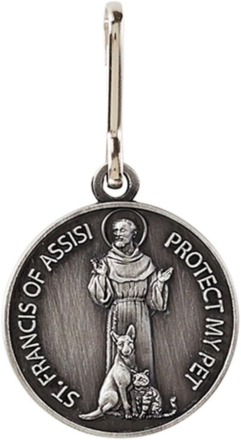 Silver Toned Saint St Francis Protect My Pet Collar Medal, 1 Inch with Blank Back