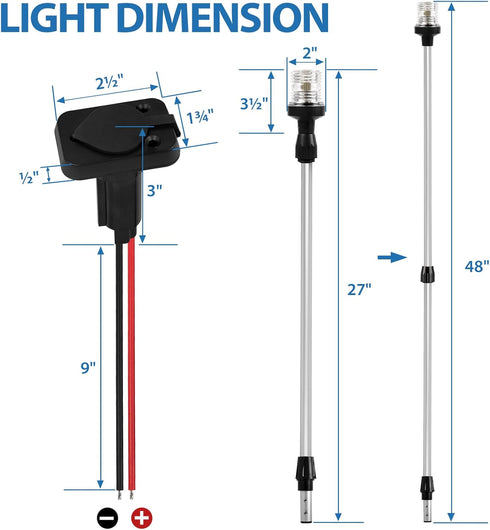 Obcursco Telescoping Pole Boat Stern Light with Base, 3NM 360 Degrees LED Anchor Light for Boats