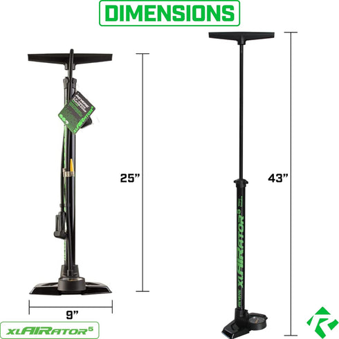 REVERE XLAIRATOR 5 Bike Floor Pump: 160 PSI, Fits Presta & Schrader Valve, Large Gauge, Extended Reach Hose for Bikes &