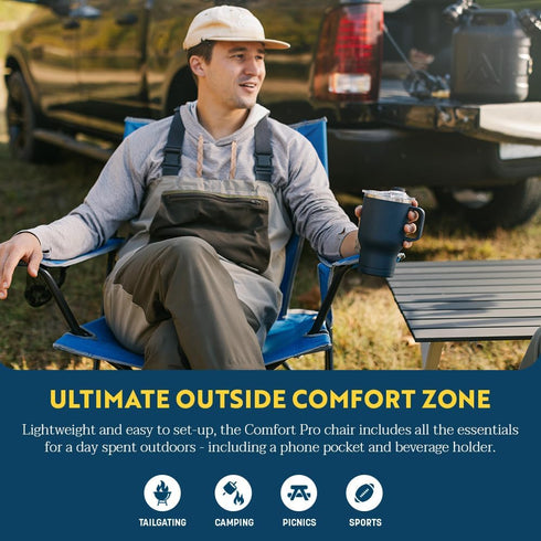 GCI Outdoor Comfort Pro Camping Chair | Collapsible Folding Chair with Durable Armrests, Drink Holder & Portable Carry
