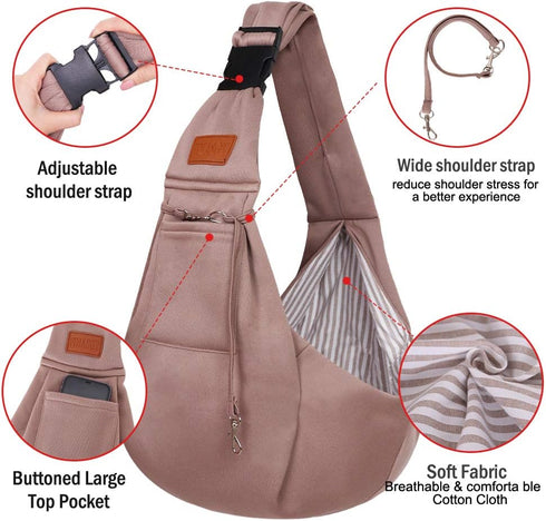 FDJASGY Small Dog Sling Cat Carrier, Adjustable Strap Hands Free Reversible Pet Puppy Travel Bag Backpack for Outdoor