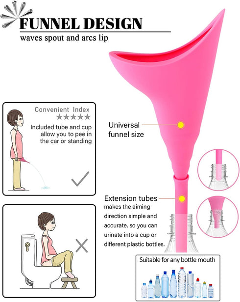 Portable Female Urinal, Reusable Silicone Pee Funnel for Road Trip, Travel, Camping Gear Essentials with Cup