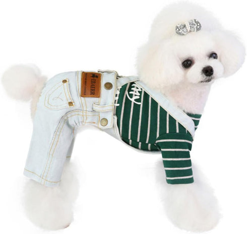 FLAdorepet Classic Dog Denim Jumpsuit Overalls, Pet Jeans Pants for Chihuahua, Yorkie, Dachshund (Light Blue, Medium)
