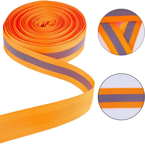 GORGECRAFT 21.8 Yards Reflective Bands, Orange High Visibility Reflector Fabric Sew On Tape for Running Gear