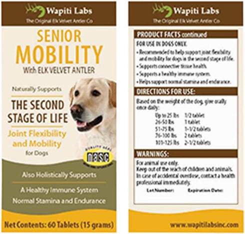 60 Count Senior Dog Mobility Tablets - With Elk Velvet Antler