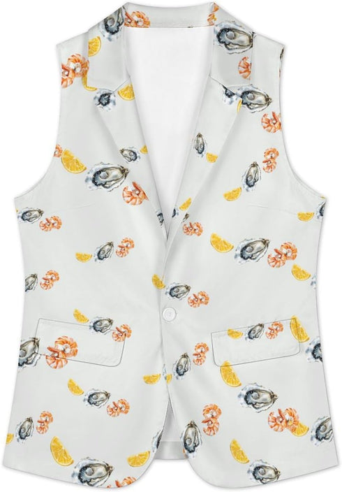 Generic Summer Oyster Shrimp Lemon Seafood Formal Blazer Vest for Women Casual Business Waistcoat Jacket for Work Party
