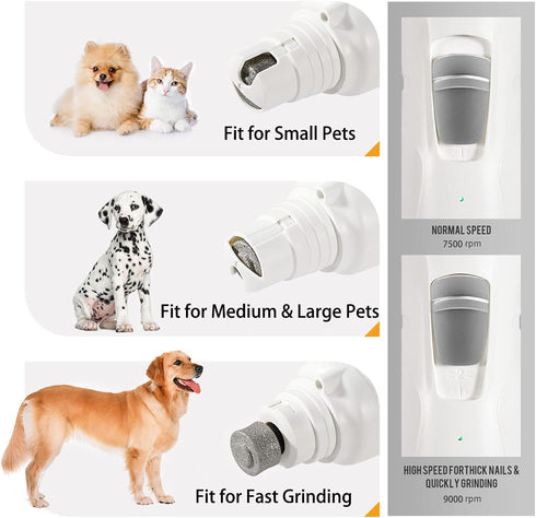 Pet Nail Grinder with LED Light & 2 Grinding Heads, 2-Speed Low Noise Powerful Dog Nail Trimmer for L/M/S Dogs/Cats
