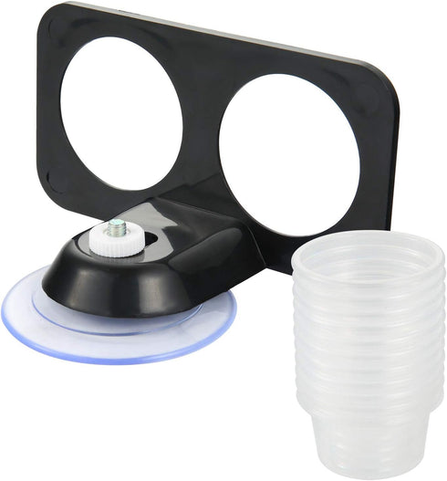 SLSON Gecko Feeder Ledge Acrylic with 20 Pack 1 oz Plastic Bowls - Improved Suction Cup Reptile Feeder, Black