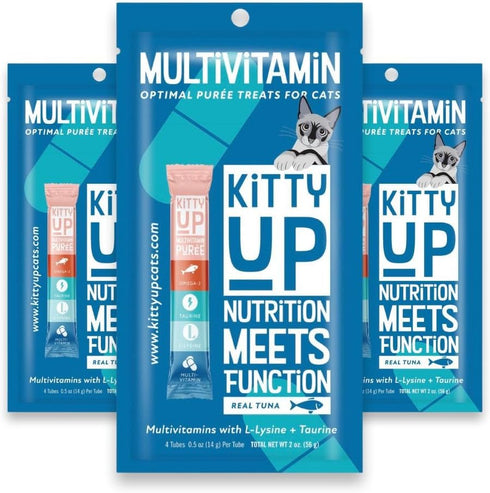 Lickable Cat Treats - Real Tuna Multivitamin Puree with Lysine & Taurine for Indoor Cats, 12 Pack