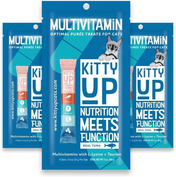 Lickable Cat Treats - Real Tuna Multivitamin Puree with Lysine & Taurine for Indoor Cats, 12 Pack