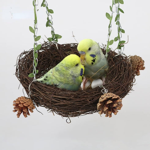 Natural Rattan Nest Bird Swing for Parrot, Parakeet, Cockatiel, Conure, Macaw, Amazon, African Grey, Lovebird (Small)