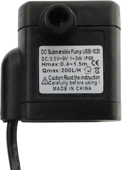 USB Water Pump Mini Submersible Pump for Aquarium Fountain, DC 3.5-9V 3W 200L/H