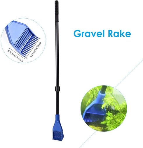 5 in 1 Aquarium/Fish Tank Cleaning Kit/Tool - Algae Scraper, Fish Net, Sponge, Plant Fork, Gravel Rake - Adjustable