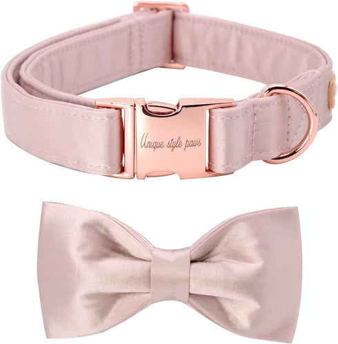 Unique style paws Pink Silk Dog Collar with Bow, Soft Adjustable Bowtie Gift for Large Female Dogs