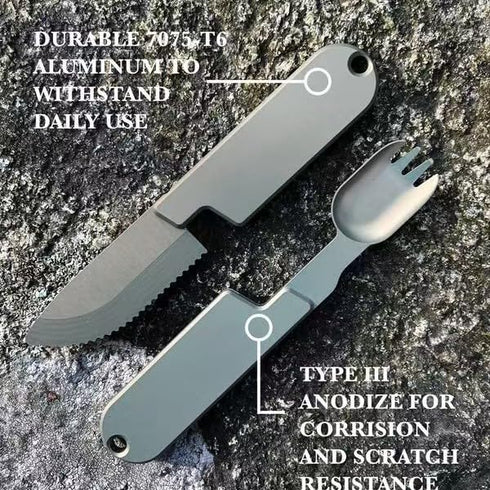 Enssy 2-in-1 Set Camping Utensil Knife Fork Combo for Picnic, Portable Outdoor Travel Flatware