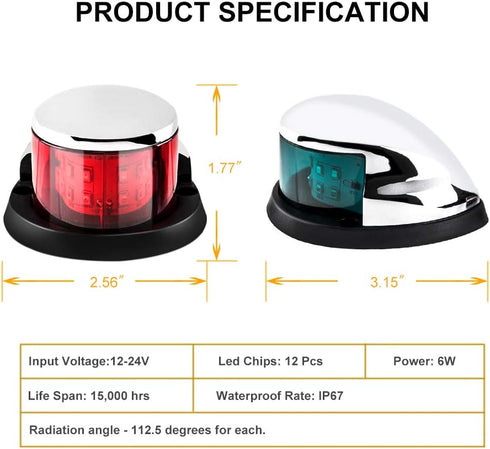 Sebnux Boat Navigation Light Red and Green LED Marine Navigation Boat Bow Light for Pontoon and Small Boat (Silver)