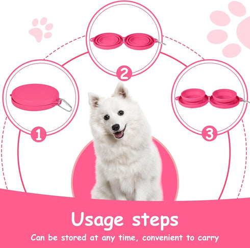 Collapsible Dog Water Bowl, 2 in 1 Foldable Pet Food and Water Bowl, Portable with Carabiner Clip for Traveling