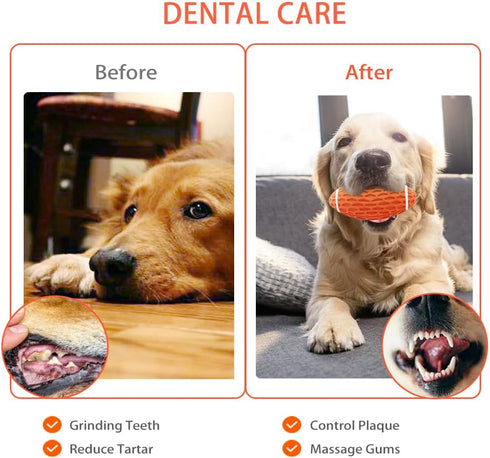AUSCAT Dog Chew Squeaky Toy Ball, Rugby Shape Rubber Chew Ball with Squeaker for Fetch Game and Outdoor Play