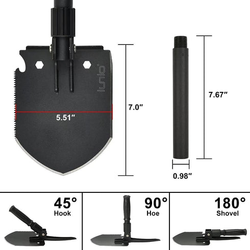 iunio 35in Folding Shovel, Camping Shovel, Heavy Duty Carbon Steel Military Style Entrenching Tool, Collapsible Spade