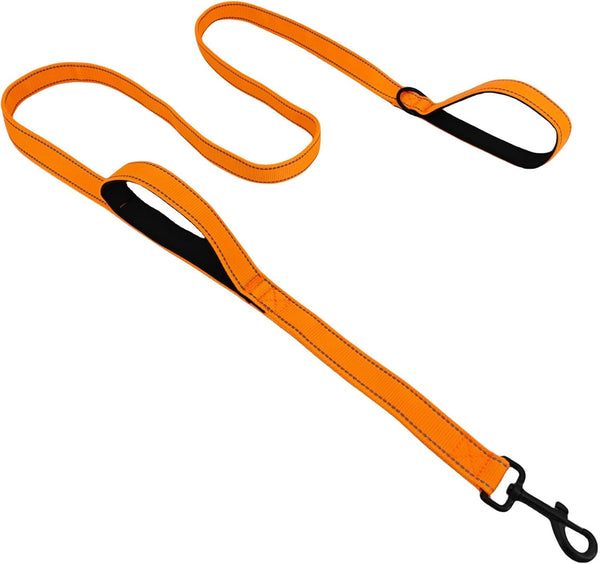 6FT Orange Strong Dog Leash with 2 Padded Handles, Traffic Handle for Extra Control, Reflective Walking Lead for Dogs
