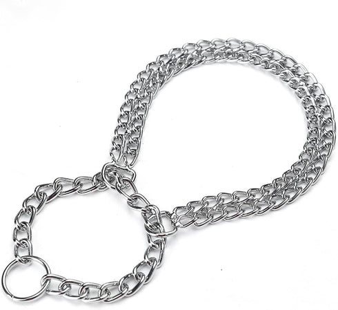 Dog Choker Collar: Martingale Training Double Row Chain for Medium Large Dogs (M-16” for Neck 11-14")