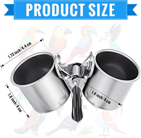 2 Tioncy Pcs Clip on Water Bowl for Birds Parrot Feeding Double Cups Dishes Hanging Stainless Steel Food Water Bowls