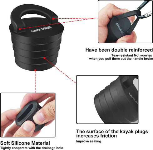 Kayak Scupper Plug Kit with Silicone Handle, Universal Plugs for Sit on Top Kayak Canoe Boat Drain Holes Stopper