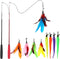 Interactive Cat Toys - Retractable Wand Toy and Feather Toys Refills for Indoor Cats